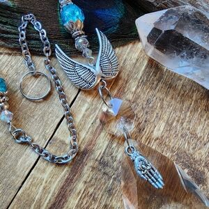 Angel Suncatcher Blue Glass Crystal SunCatcher Celtic Heart Angel Wings Ornament